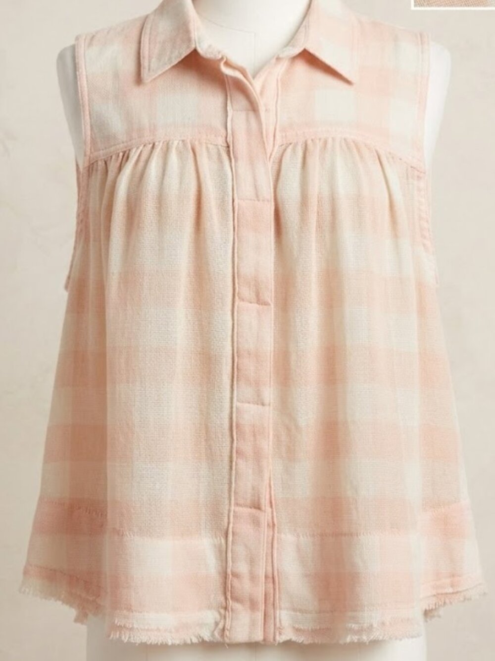 Free People Hey There Sunshine Gingham Plaid Sleeveless Raw Hem Top Small Pink